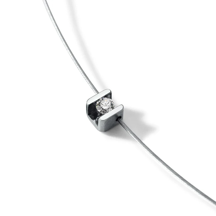 Diamantcollier mit Brillanten TW VS in verschiedenen Größen, CUBE, Edelstahl mit Seil 0,5 mm